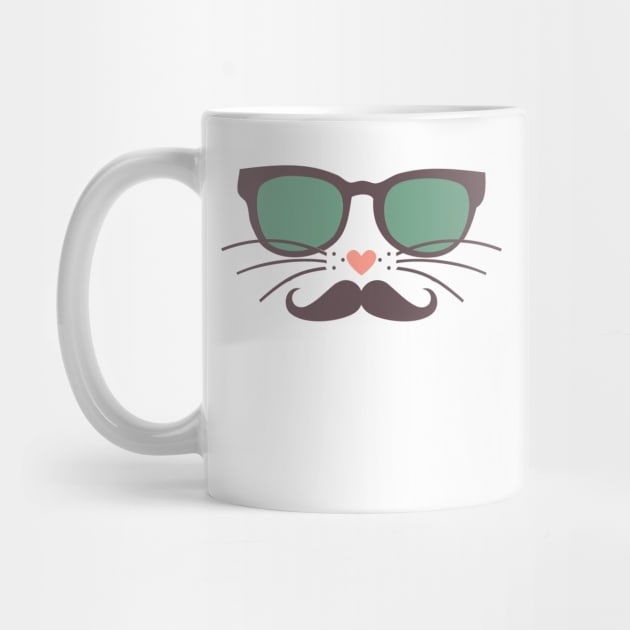 Hipster Cat Face Green Glasses Mustache by FlashMac